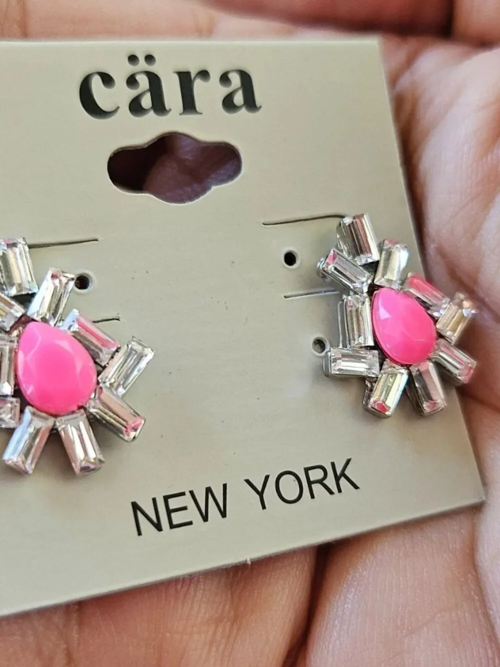Cara New York Women Earrings Pink Bead Crystals Accent Stud Fashion Jewelry New
